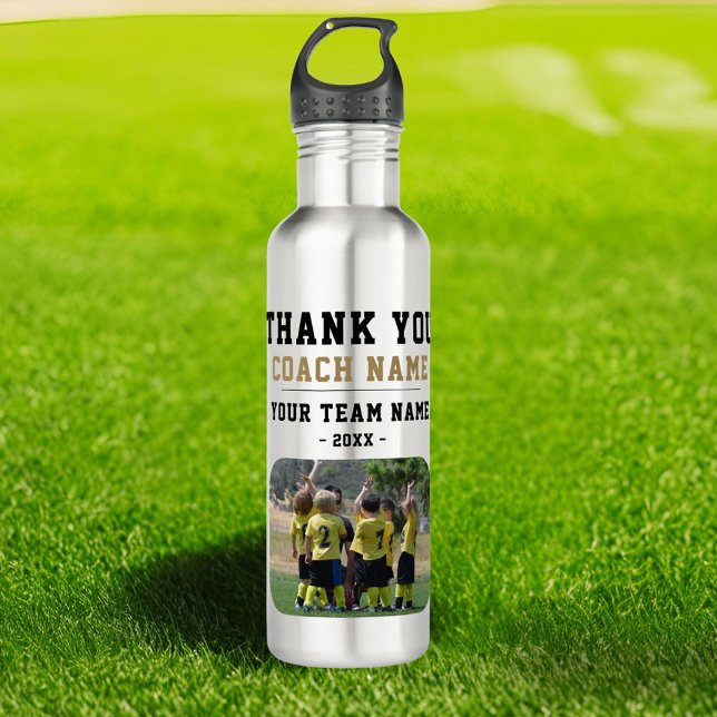 Thank you Coach Team Name Photo Stainless Steel Water Bottle (Creator Uploaded)