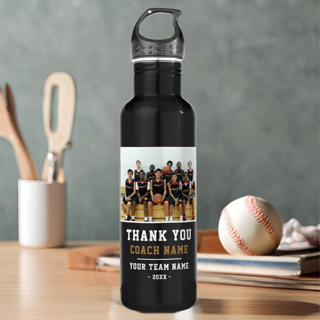Thank you Coach Team Name Photo Stainless Steel Water Bottle (Creator Uploaded)