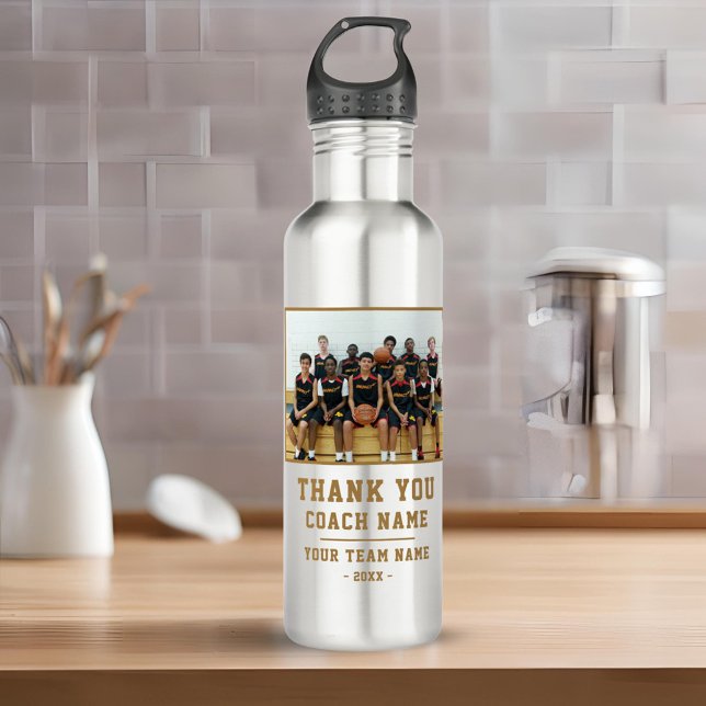 Thank you Coach Team Name Photo Stainless Steel Water Bottle (Creator Uploaded)