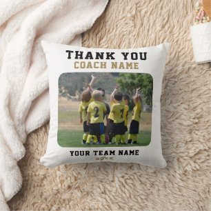 Thank you Coach with Team Name Photo Throw Pillow