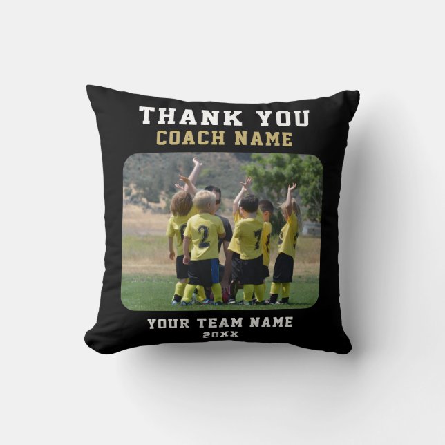 Thank you Coach with Team Name Photo Throw Pillow (Front)
