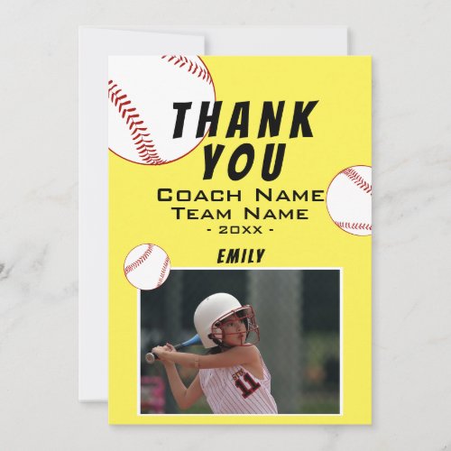 Thank you Coach Yellow Softball Photo Card