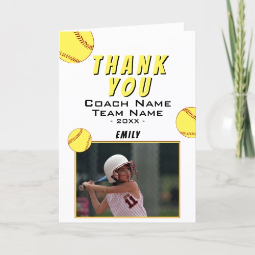 Thank you Coach Yellow Softball Photo Card