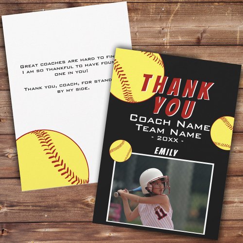 Thank you Coach Yellow Softball Photo Card