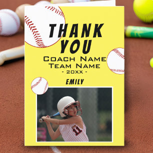 Thank you Coach Yellow Softball Photo Card