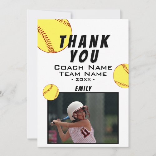 Thank you Coach Yellow Softball Photo Card