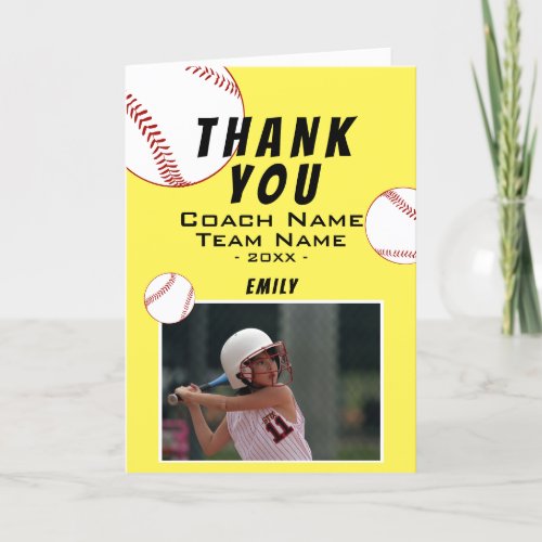 Thank you Coach Yellow Softball Photo Card