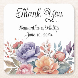 Thank you coaster wedding favor floral