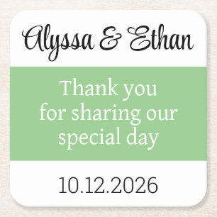 Thank you coaster wedding favor green minimalist