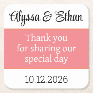 Thank you coaster wedding favor green minimalist