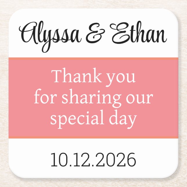 Thank you coaster wedding favor green minimalist (Front)
