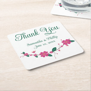 Thank you coaster wedding favor green tree