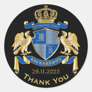 Thank You Coat of Arms Blue Gold Eagle Emblem Classic Round Sticker