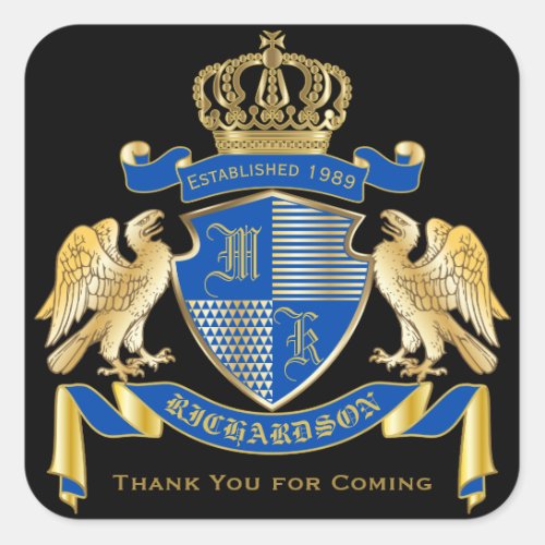 Thank You Coat of Arms Blue Gold Eagle Emblem Square Sticker