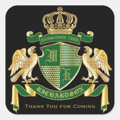 Thank You Coat of Arms Green Gold Eagle Emblem Square Sticker
