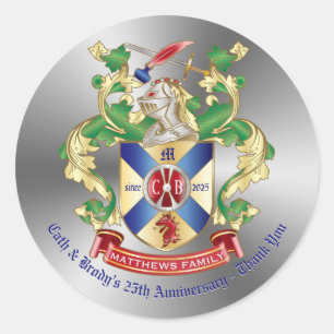 Thank You Coat of Arms Knight Shield Dragon Sword Classic Round Sticker