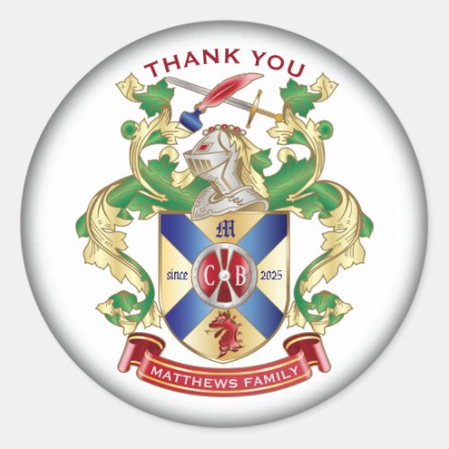 Thank You Coat of Arms Knight Shield Dragon Sword Classic Round Sticker