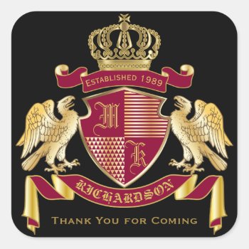 Thank You Coat Of Arms Red Gold Eagle Emblem Square Sticker by BCVintageLove at Zazzle