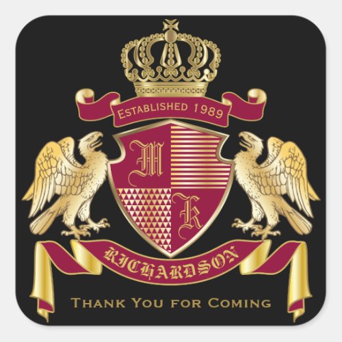 Thank You Coat of Arms Red Gold Eagle Emblem Square Sticker