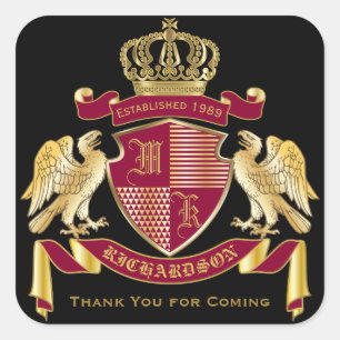 Thank You Coat of Arms Red Gold Eagle Emblem Square Sticker