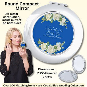 Thank You - Cobalt Blue & White Roses Compact Mirror