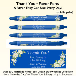 Thank You, Cobalt Blue White Roses Pen