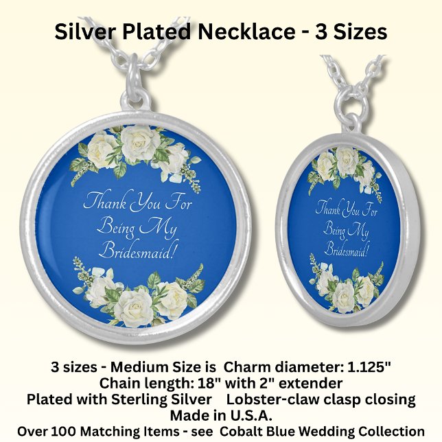 Thank You, Cobalt Blue & White Roses Silver Plated Necklace (Creator Uploaded)
