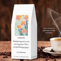 Thank You Coffee Gift, Pretty Flowers, Custom Text
