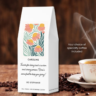 Thank You Coffee Gift, Pretty Flowers, Custom Text