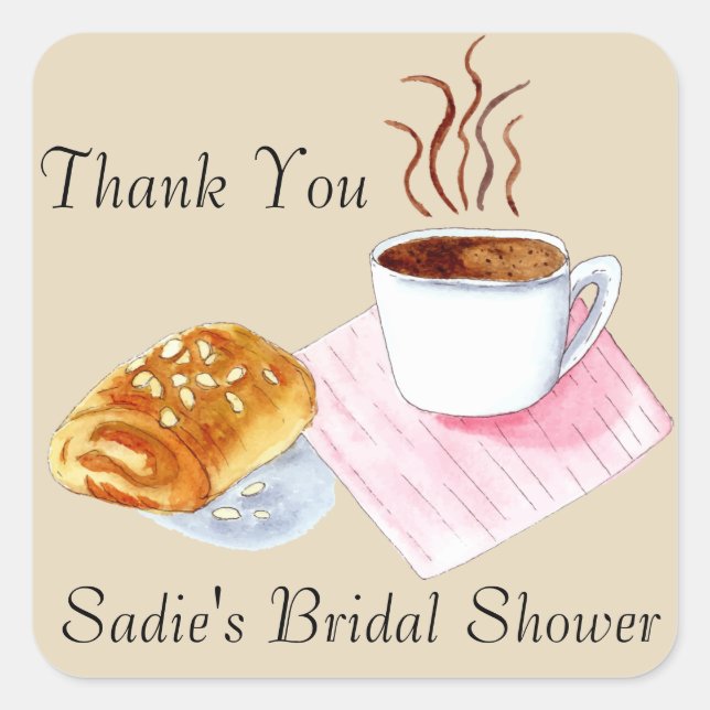 Thank You Coffee With Almond Croissant Shower Square Sticker (Front)