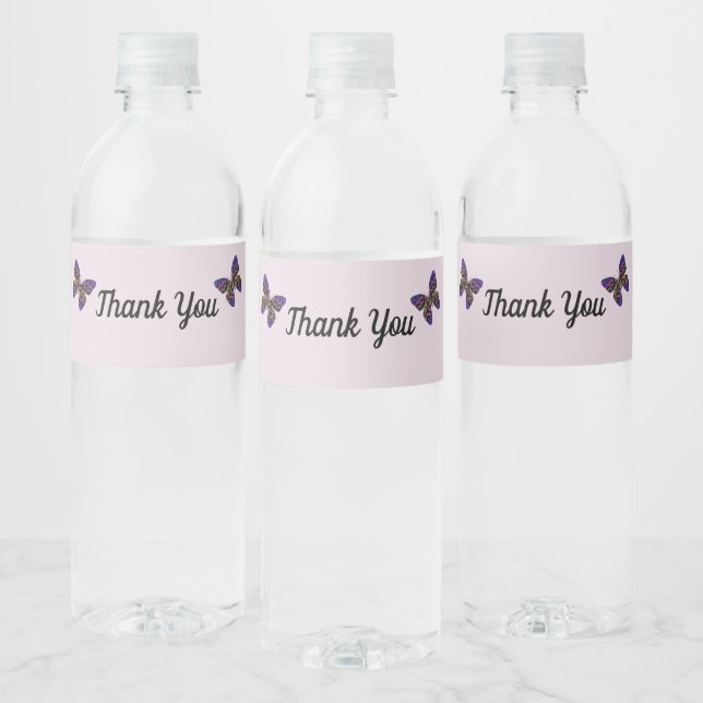 Thank You Colorful Butterflies Vivid Appreciation Water Bottle Label (Bottles)