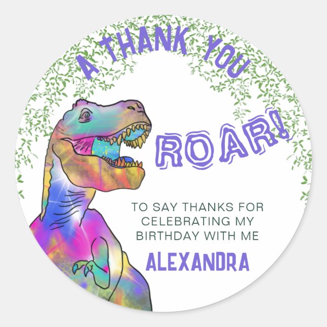 Thank you colorful dinosaur classic round sticker (Front)