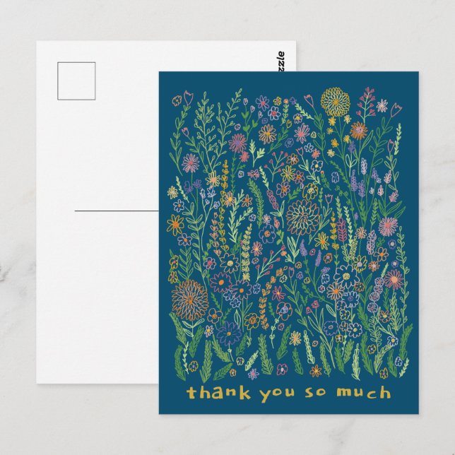 Thank You Colorful Flowers Fields Meadow Floral  Postcard (Front/Back)