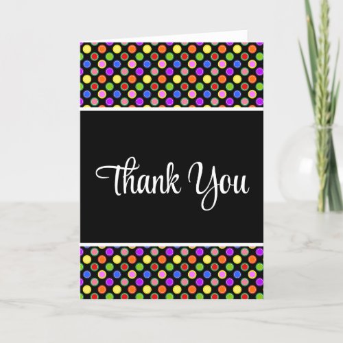 Thank You Colorful Fruit Polka Dots on Black