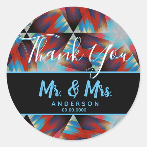 Thank You Colorful Geometric Watercolor Wedding Classic Round Sticker
