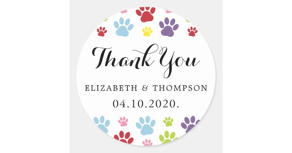 Thank You - Colorful Paws, Animal Paws, Traces Classic Round Sticker ...