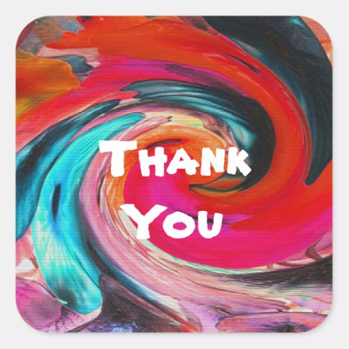 Thank You Colorful Swirled Pink Red Gratitude Square Sticker