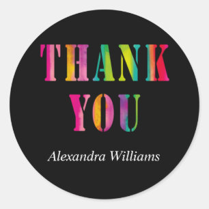Thank You Colorful Typography Personalized Classic Round Sticker