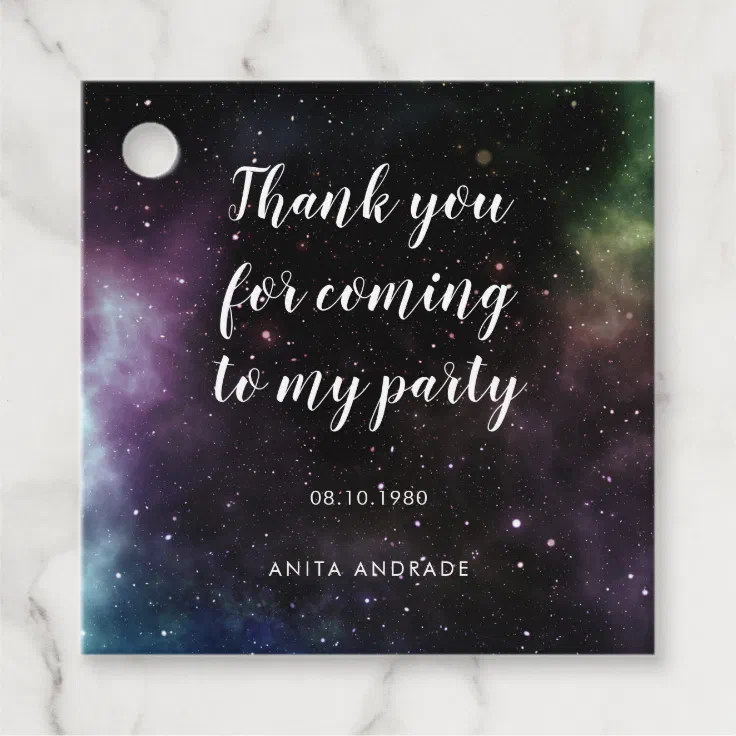 Thank You Coming My Party Galaxy Birthday Space Favor Tags | Zazzle