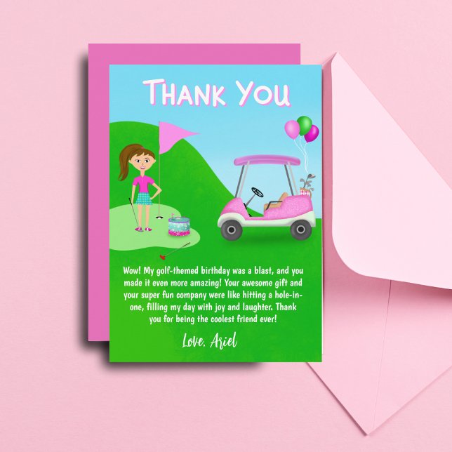 Thank You Cool Girls' Golf Themed Birthday Party Card (Creator Uploaded)