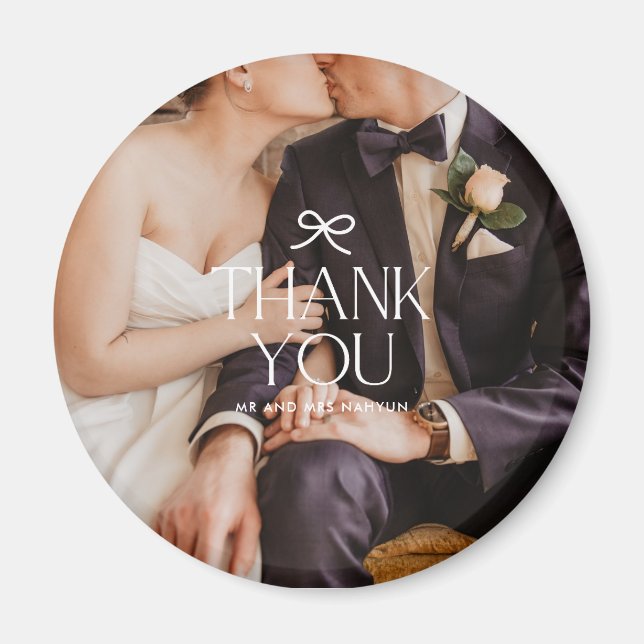 Thank You Coquette Bow Wedding Photo Magnet (Front)