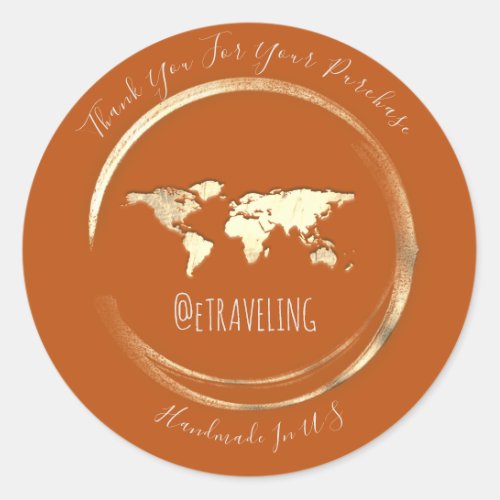 Thank You Coral Gold World Map Traveling Globe  Classic Round Sticker