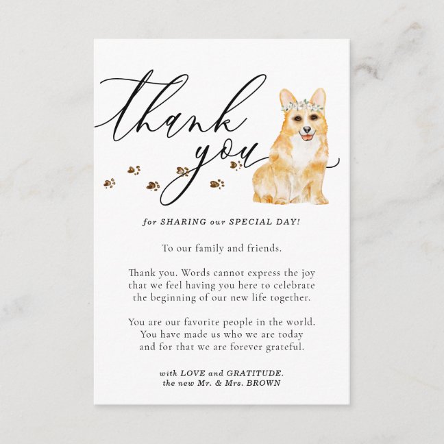 Thank You Corgi puppy dog Wedding Enclosure Card