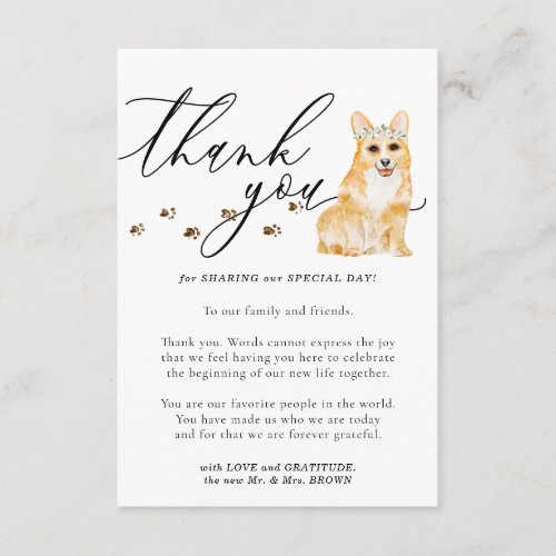 Thank You Corgi puppy dog Wedding Enclosure Card