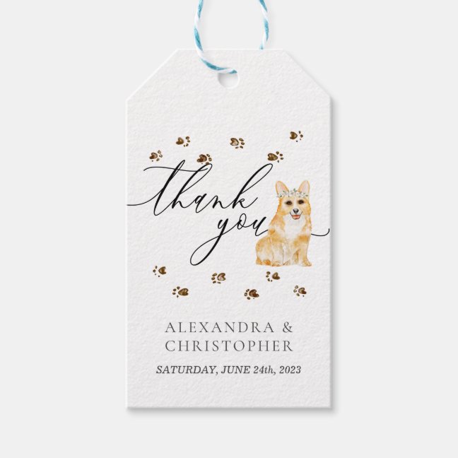 Thank You Corgi PUPPY dog Wedding Gift Tags