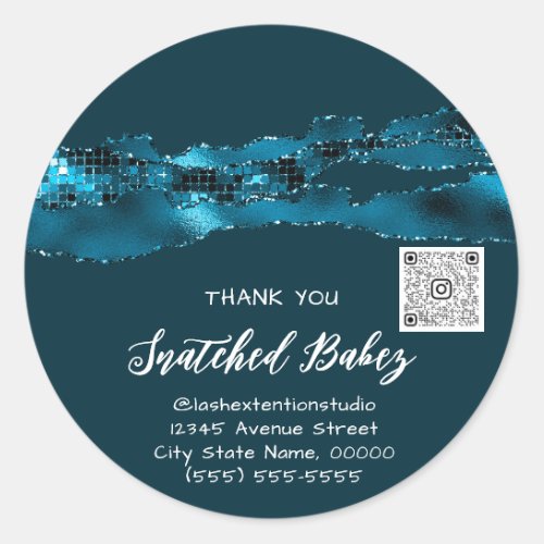 Thank You Cosmetic Logo QR Code Faver Teal Blue Classic Round Sticker