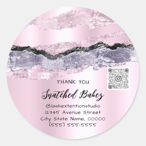 Thank You Cosmetic Logo QR Code Pink Purple Classic Round Sticker