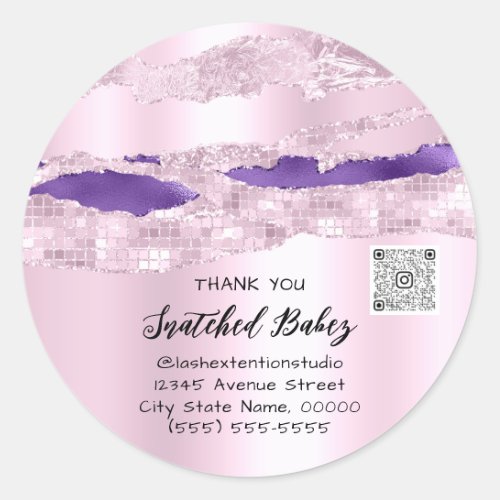 Thank You Cosmetic Logo QR Code Pink PurpleSweet16 Classic Round Sticker