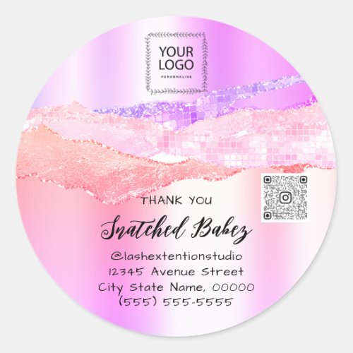 Thank You Cosmetic Logo QR Code Rose Ombre Classic Round Sticker