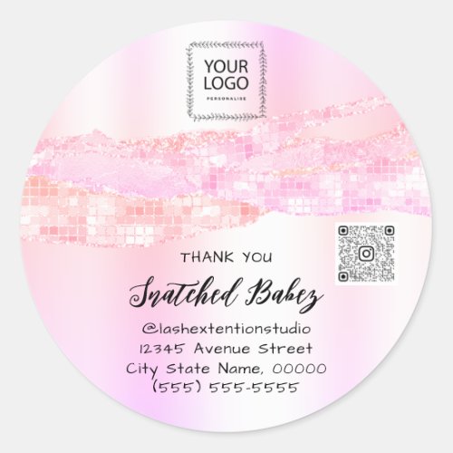 Thank You Cosmetic Logo QR Code Rose Pink Classic Round Sticker